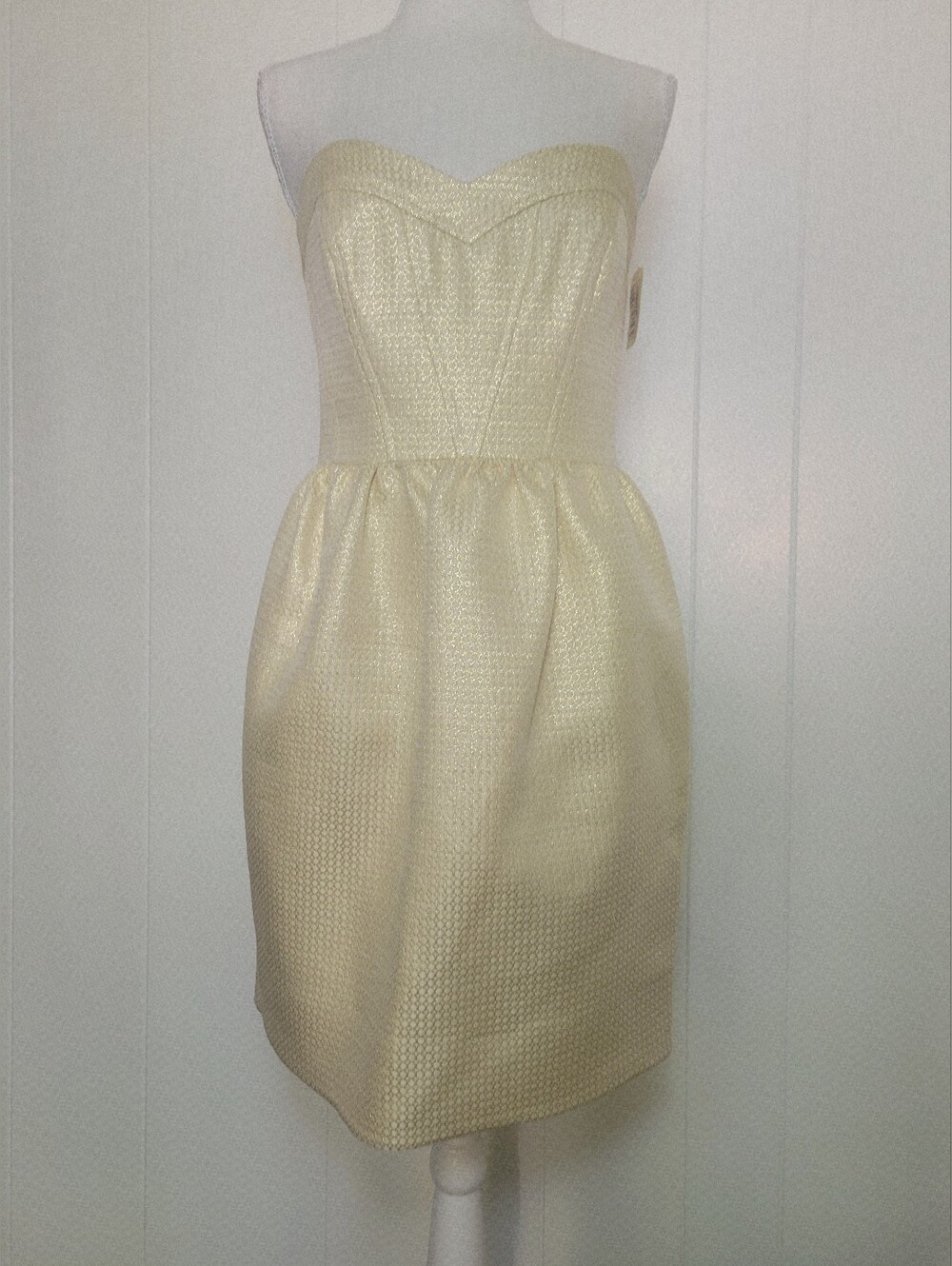 NWT Shoshanna Strapless Dress Brocade Cream Gold Metallic Bridal Party Mini 4